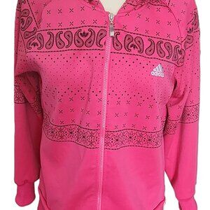 Adidas, Zip, Hoodie, Pockets, Pink & Black Paisley Pattern, XL, Age 14-16, Track